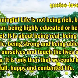 A meaningful life is not being rich, being popular, being highly educated or being perfect....