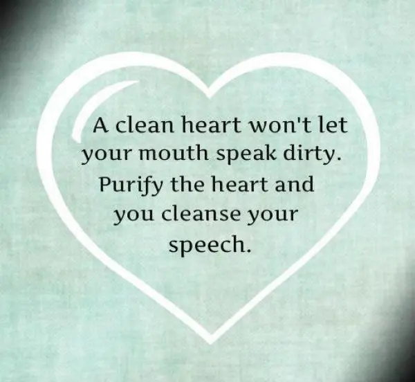 A clean heart won't let your mouth speak dirty. Purify the heart and you cleanse your speech.