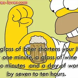 A glass of beer shortens your life by one minute, a glass of wine by...
