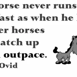 A horse never runs so fast as when he has other horses to catch up...