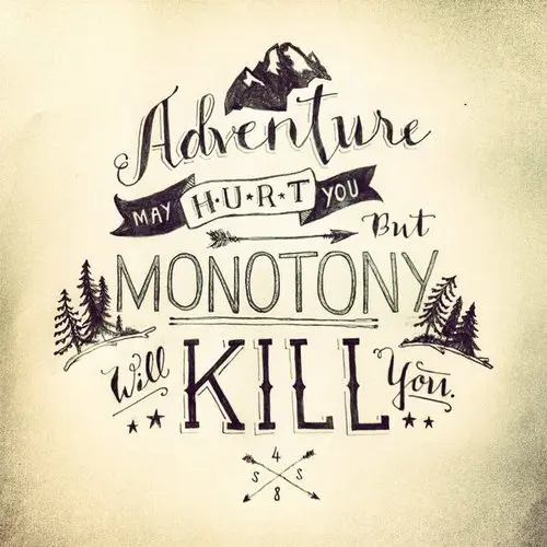 Adventure may hurt you but monotony will kill you.