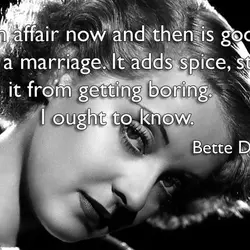 An affair now and then is good for a marriage. It adds spice, stops it...