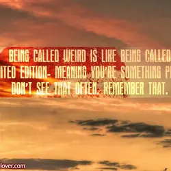 Being called weird is like being called limited edition - meaning you're something people don't...