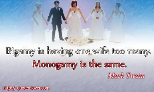 Bigamy is having one wife too many. Monogamy is the same.