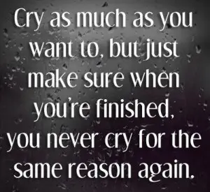 Cry as much as you want to, but just make sure when you're finished, you never cry for the same reason again.