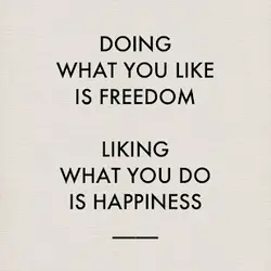 Doing what you like is freedom. Liking what you do is happiness.