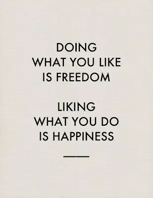 Doing what you like is freedom. Liking what you do is happiness.