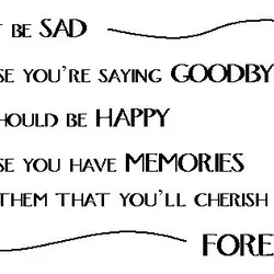 Don't be sad because you're saying goodbye, you should be happy because you have memories...
