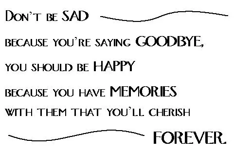 Don't be sad because you're saying goodbye, you should be happy because you have memories with them that you'll cherish forever.