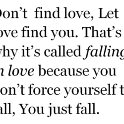 Don't find love, let love find you. That's why it's called falling in love because...
