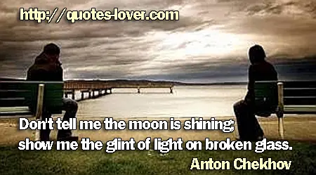 Don't tell me the moon is shining; show me the glint of light on broken glass.