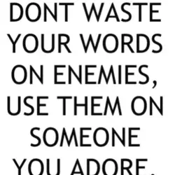 Don't waste your words on enemies, se them on someone you adore