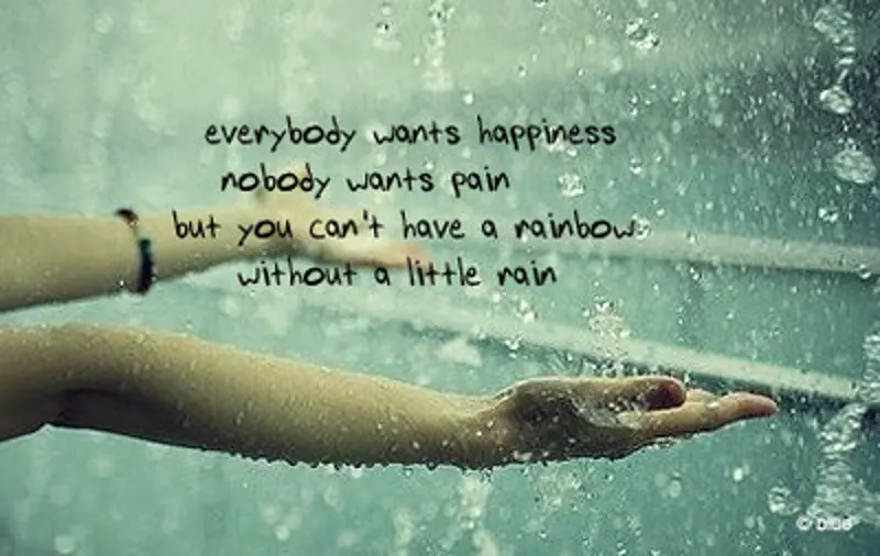 Everybody wants happiness, nobody wants pain but you can't have a rainbow without a little rain