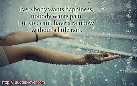 Everybody wants happiness, nobody wants pain but you can't have a rainbow without a little rain.
