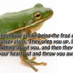 Falling in love is like being the frog disected in biology class. They open you...