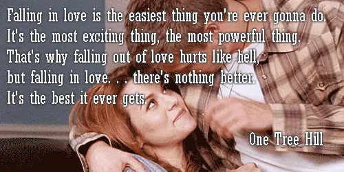 Falling in love is the easiest thing you're ever gonna do. It's the most exciting thing, the most powerful thing. That's why falling out of love hurts like hell, but falling in love. . . there's nothing better. It's the best it ever gets.