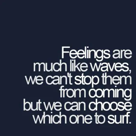 Feelings are much like waves, we can't stop them from coming but we can choose which one to surf.
