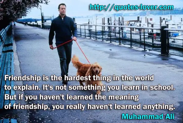 Friendship is the hardest thing in the world to explain. It's not something you learn in school. But if you haven't learned the meaning of friendship, you really haven't learned anything.