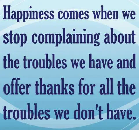 Happiness comes when we stop complaining about the troubles we have and offer thanks for all the troubles we don't have
