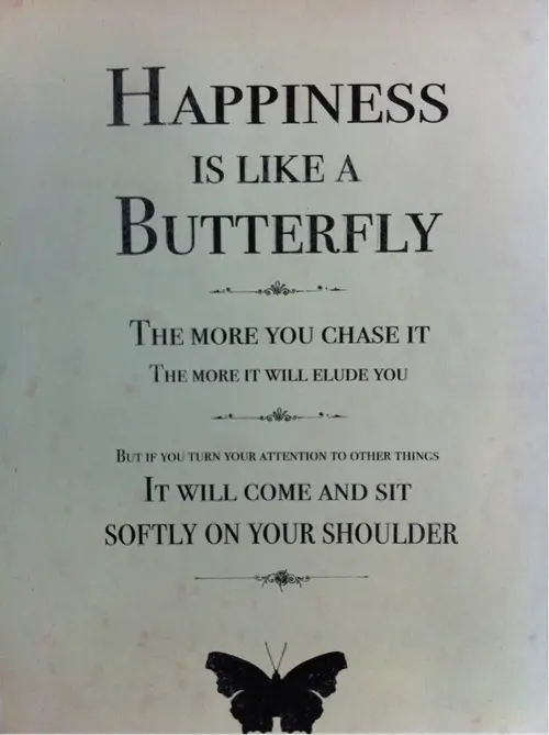 Happiness is like a butterfly which, when pursued, is always beyond our grasp, but, if you will sit down quietly, may alight upon you.