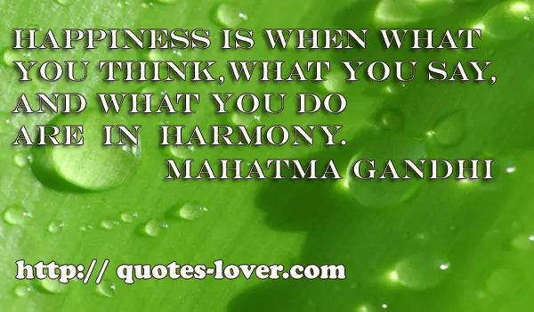Happiness is when what you think, what you say, and what you do are in harmony.