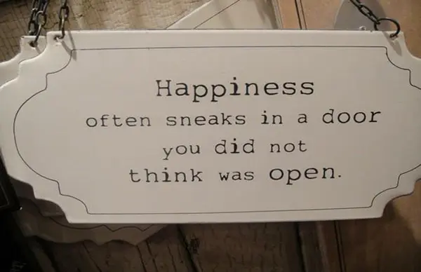 Happiness often sneaks in a door you did not think was open.