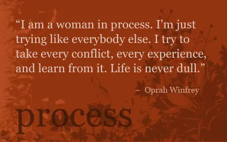 I am a woman in process. I'm just trying like everybody else. I try to take every conflict, every experience, and learn from it. Life is never dull.
