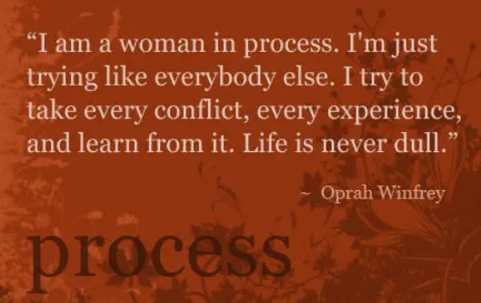 I am woman in process. I'm just trying like everybody else.  I try to take every conflict, every experience, and learn from it. Life is never dull.