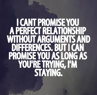 I can't promise you a perfect relationship without arguments and differences. But I can promise you as long as you're trying, I'm staying