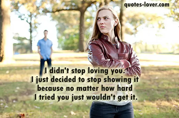 I didn't stop loving you. I just decided to stop showing it because no matter how hard I tried you just wouldn't get it.
