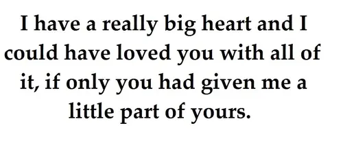 I have a really big heart and I could have loved you with all of it, if only you had given me a little part of yours.