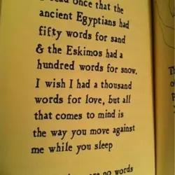 I read once that the ancient Egyptians had fifty words for sand & the Eskimos...