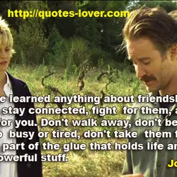 I think if I've learned anything about friendship, it's to hang in, stay connected, fight...