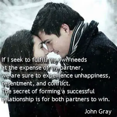 If I seek to fulfill my own needs at the expense of my partner, we are sure to experience unhappiness, resentment, and conflict. The secret of forming a successful relationship is for both partners to win.