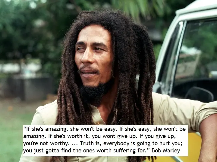 If she's amazing, she won't be easy. If she's easy, she won't be amazing. If she's worth it, you wont give up. If you give up, you're not worthy. Truth is everybody going to hurt you, you just gotta find ones worth suffering for.