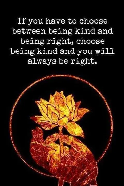 If you have to chose between being kind and being right, chose being kind and you will always be right.