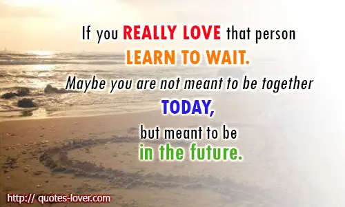 If you really love that person learn to wait. Maybe you are not meant to be together today, but meant to be in the future