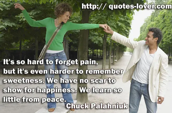 It's so hard to forget pain, but it's even harder to remember sweetness. We have no scar to show for happiness. We learn so little from peace.