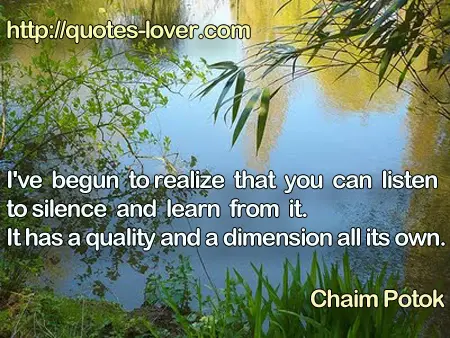 I've begun to realize that you can listen to silence and learn from it. It has a quality and a dimension all its own.