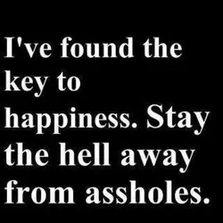 I've found the key to happiness. Stay the hell away from assholes.