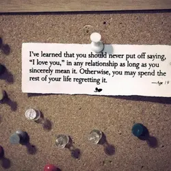 I've learned that you should never put off saying 'I love you' in any relationship...