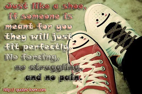 Just like a shoe, if someone is meant for you they will just fit perfectly. No forcing, no struggling, and no pain