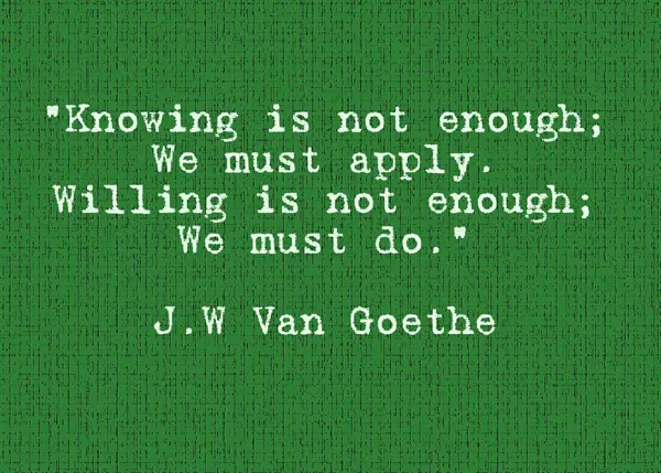 Knowing is not enough. We must apply. Willing is not enough. We must do.