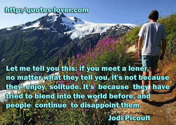 Let me tell you this: if you meet a loner, no matter what they tell you, it's not because they enjoy solitude. It's because they have tried to blend into the world before, and people continue to disappoint them.