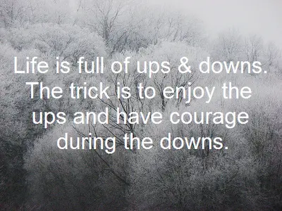 Life is full of ups and downs. The trick is to enjoy the ups and have courage during the downs