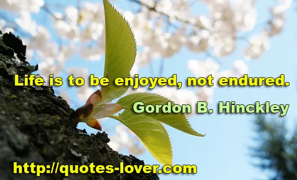 Life is to be enjoyed, not endured.