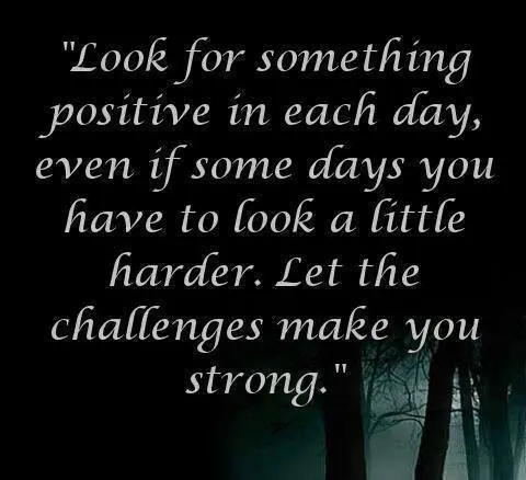 Look for something positive in each day, even if some days you have to look a little harder. Let the challenges make you strong.