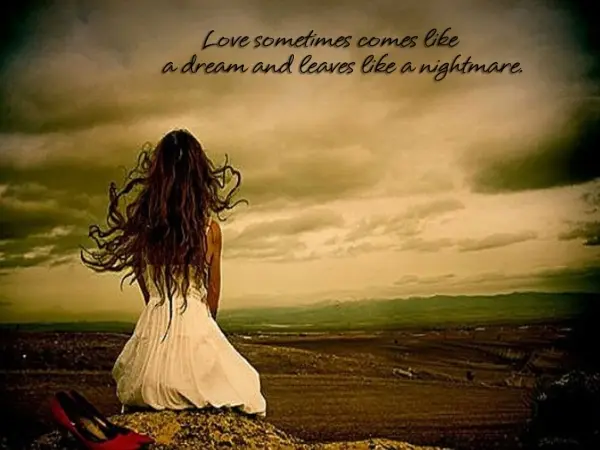 Love sometimes comes like a dream and leaves like a nightmare.