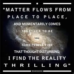 Matter flows from place to place, and momentarily comes together to be you. Some people...