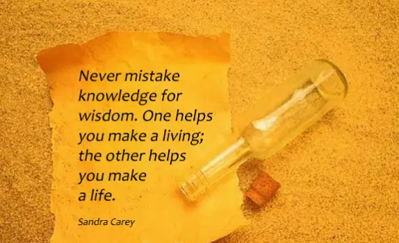 Never mistake knowledge for wisdom One helps you make a living the other helps you make a life